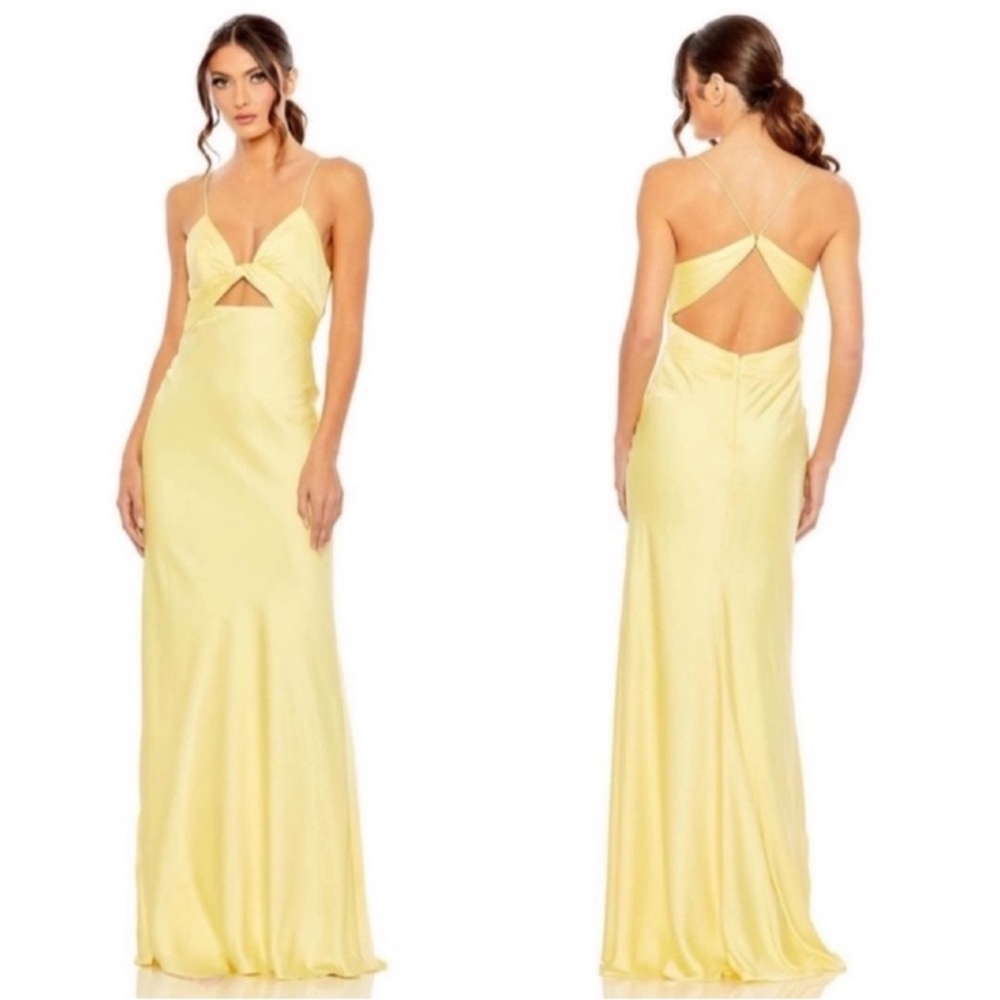 Mac Duggal Yellow Twist Front Gown Maxi Dress 68341 in Size 12